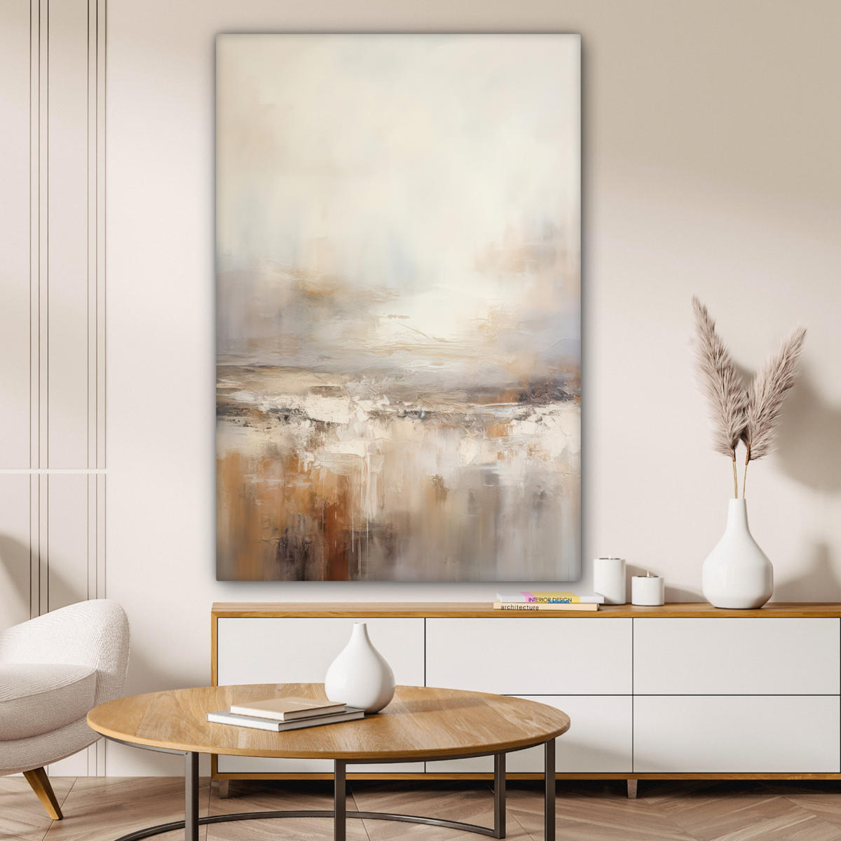 LEINWANDBILD - Kunst - Industriell - Grau - Braun - Abstrakt - 80x120 - Wanddeko - Sandfarben, Textil (80/120cm) - MuchoWow