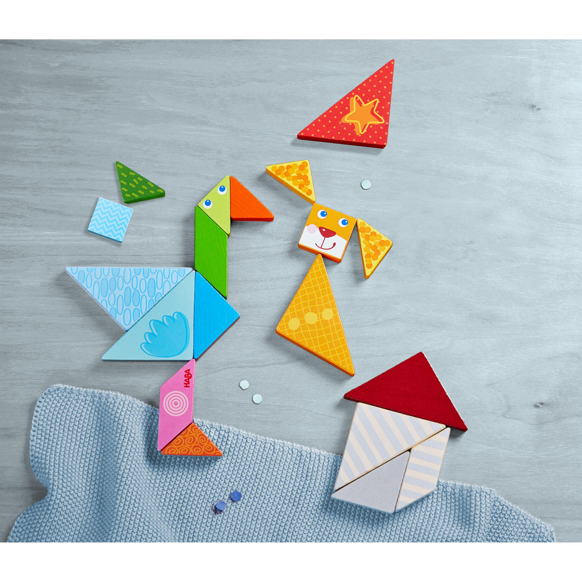 LEGESPIEL Bunter Tangram-Mix, ab 4 Jahre - Multicolor, Naturmaterialien (21.6/5/22.4cm) - Haba