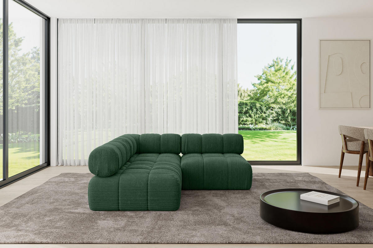 ECKSOFA modulares Sofa Samaro-L1 - 190x190x70 cm Grün Cord - Grün, Holzwerkstoff/Textil (190/190cm) - ALTDECOR