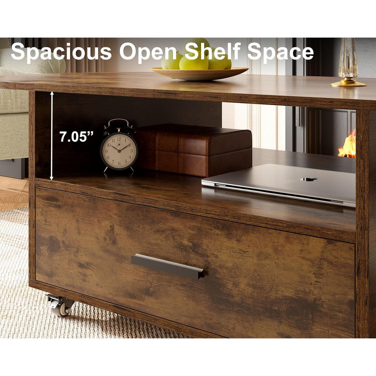 COUCHTISCH Wohnzimmertisch mit Stauraum 120 x 60 x 45 cm Klappplatte - Wildeiche, Holzwerkstoff/Metall (120/120/45cm) - Quality Elegance