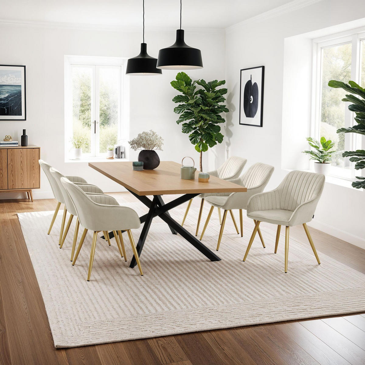 ESSZIMMERSTUHL 6er Set Marilyn 58 x 62 x 82 cm creme/gold - Goldfarben/Creme, Kunststoff (58/82/62cm) - tectake