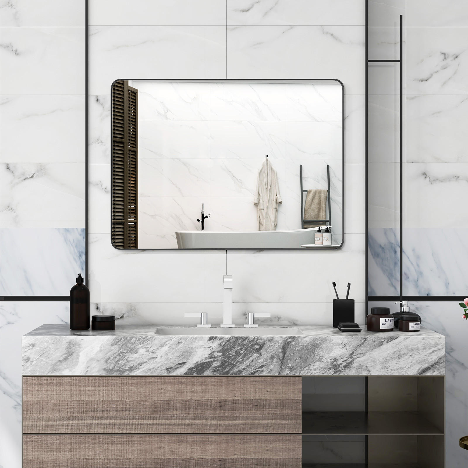 BADEZIMMERSPIEGEL Silber - Silberfarben, Glas (56/3/76cm) - COSTWAY