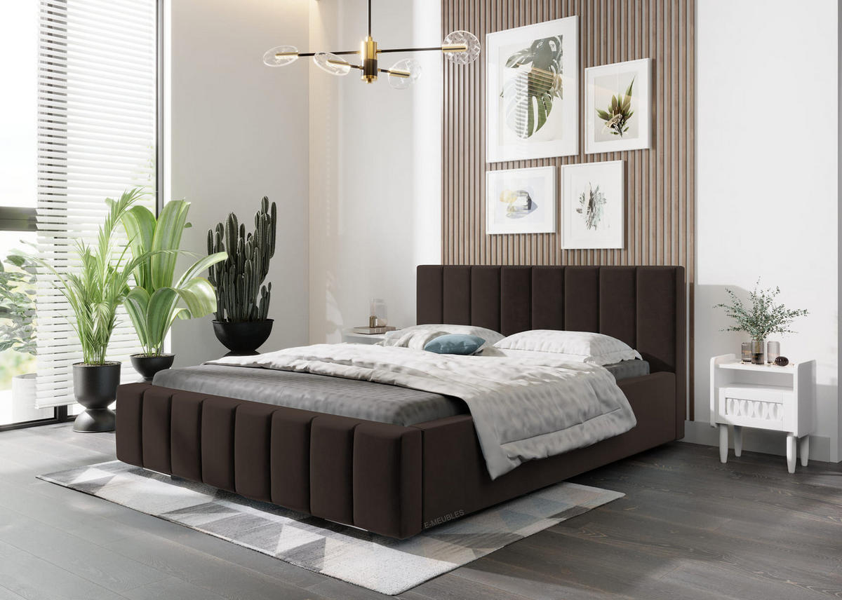 POLSTERBETT Bett 01 - 140x200 - Dark Brown - Dunkelbraun, Holz/Textil (140/200cm) - Möblo