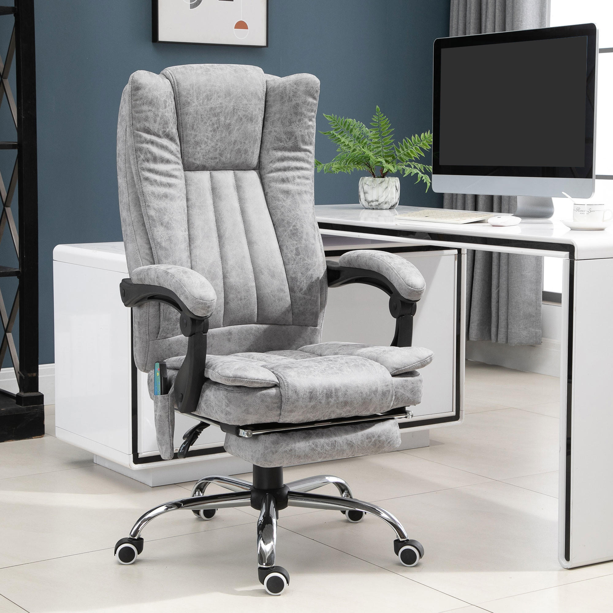 BÜROSTUHL Massagesessel Heizfunktion Liegefunktion Fußstütze Grau - Grau, Textil (67/113/62cm) - Vinsetto