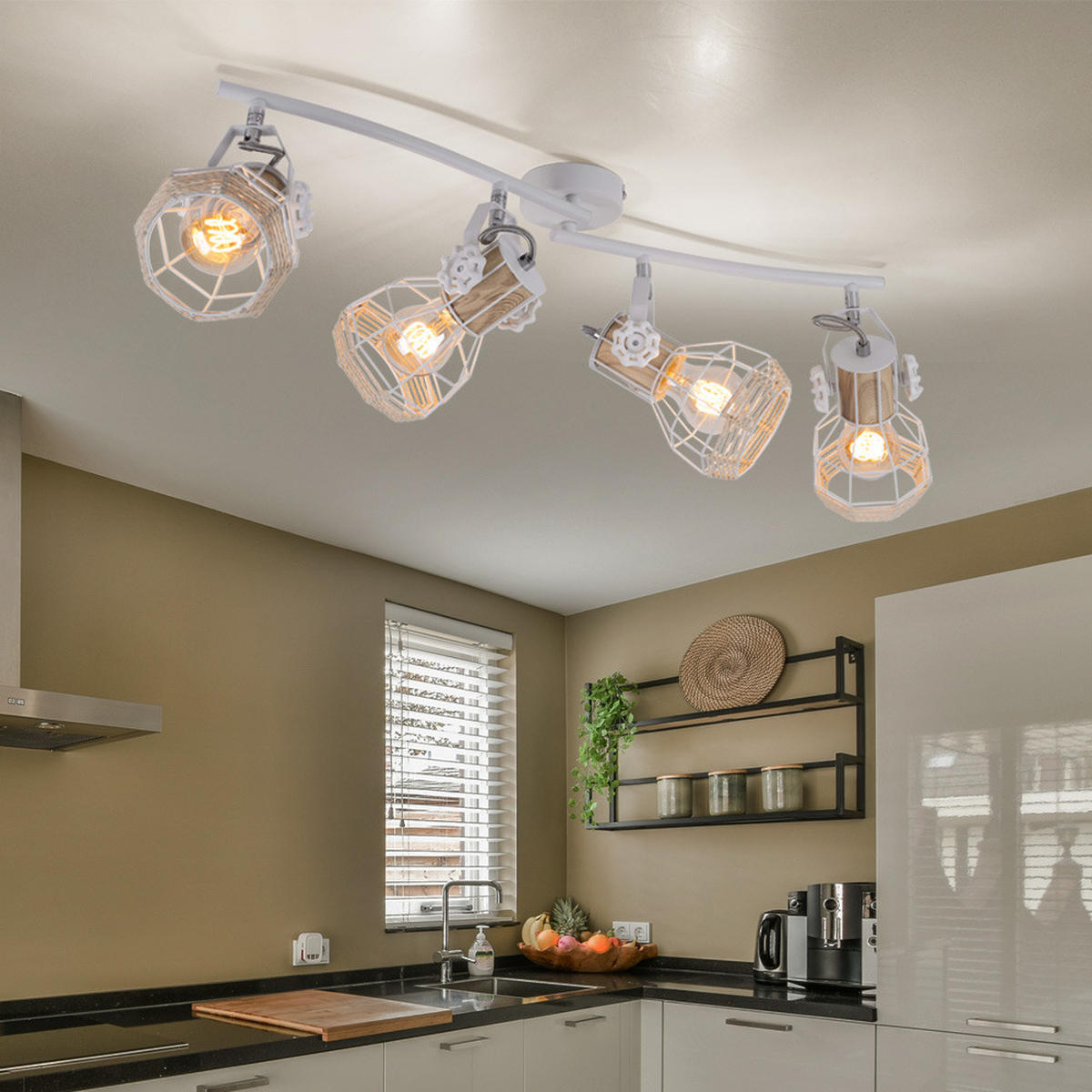 DECKENLEUCHTE Metall Weiß Holzoptik - Weiß, Holz (72/32/20cm) - Globo Lighting
