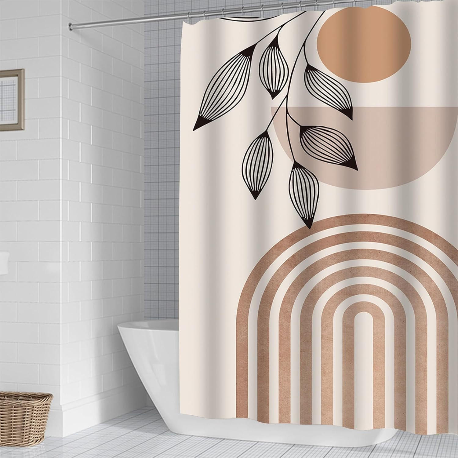 DUSCHVORHANG Weiß Boho Polyester Blätter Muster Kunst modern wasserdicht schimmelresistent waschbar mit Ringen - Multicolor, Textil (180/180cm) - MCBOSON