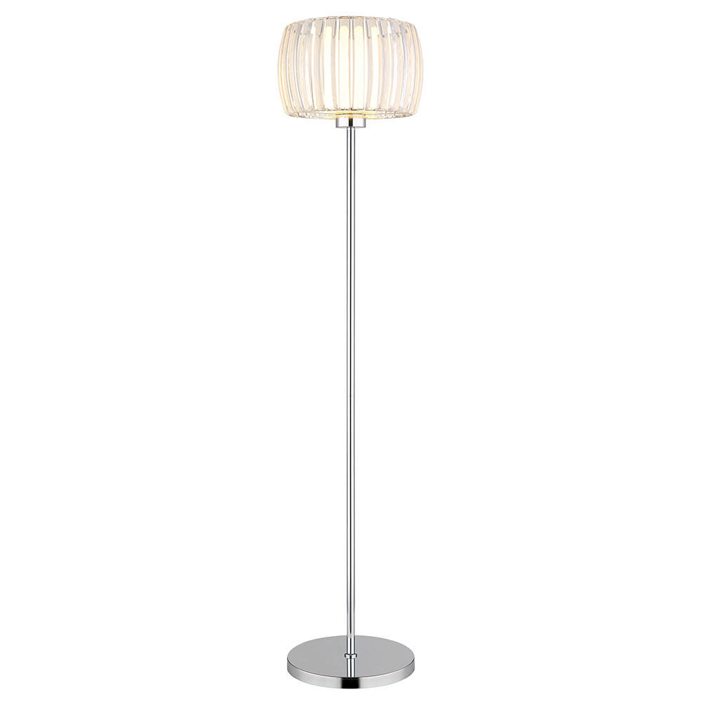 LED STEHLEUCHTE, Metall verchromt, Silber, Fußschalter - Silberfarben, Glas (32.5/32.5/150cm) - Globo Lighting