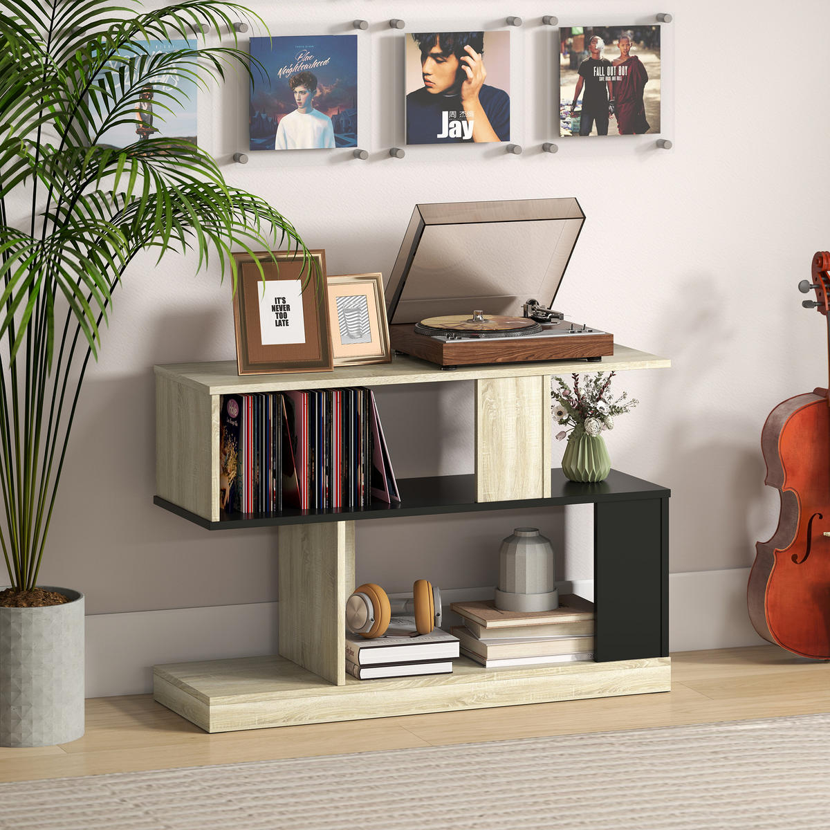 BEISTELLTISCH DE-15786 S-Form mit 3 Ebenen Naturholz - Naturfarben, Holzwerkstoff (90/30/61cm) - ComfortXL