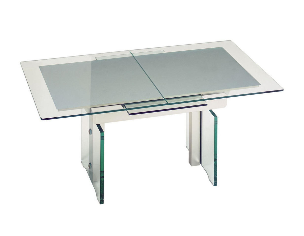 FUNKTIONSTISCH Candice höhenverstellbar und ausziehbar 125(165,5) x 75 x 56-75 Couchtisch massiv Glas/Perlsilber - Naturfarben, Holz (125/75/56cm) - 58aufmkessel