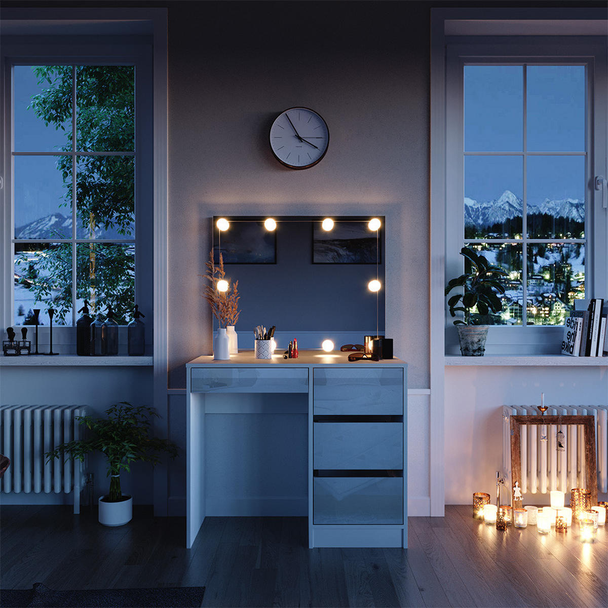 SCHMINKTISCH Sherry Weiß 90 cm mit LED Beleuchtung - Weiß, Holzwerkstoff (90/75/40cm) - Vicco