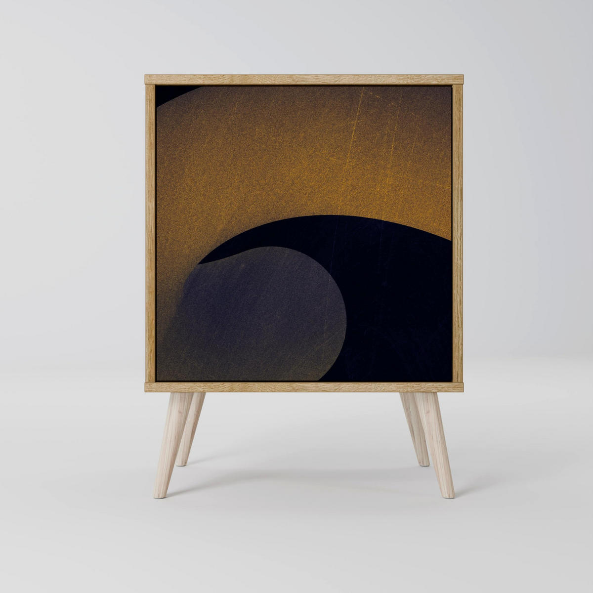 SIDEBOARD HOLLOW TIME, Grau, 57,5x42x72,5 cm, Schwarze Metallfüße - Multicolor/Schwarz, Holzwerkstoff/Metall (57.5/72.5/42cm) - SpaceRebels