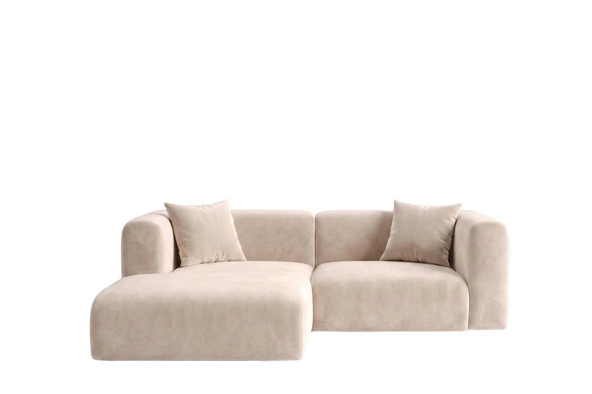 ECKSOFA L-Form mini, Velvet-Stoff Bluvel, Creme, Links, GRETA - Creme, Holz (226/179cm) - Kaiser Möbel