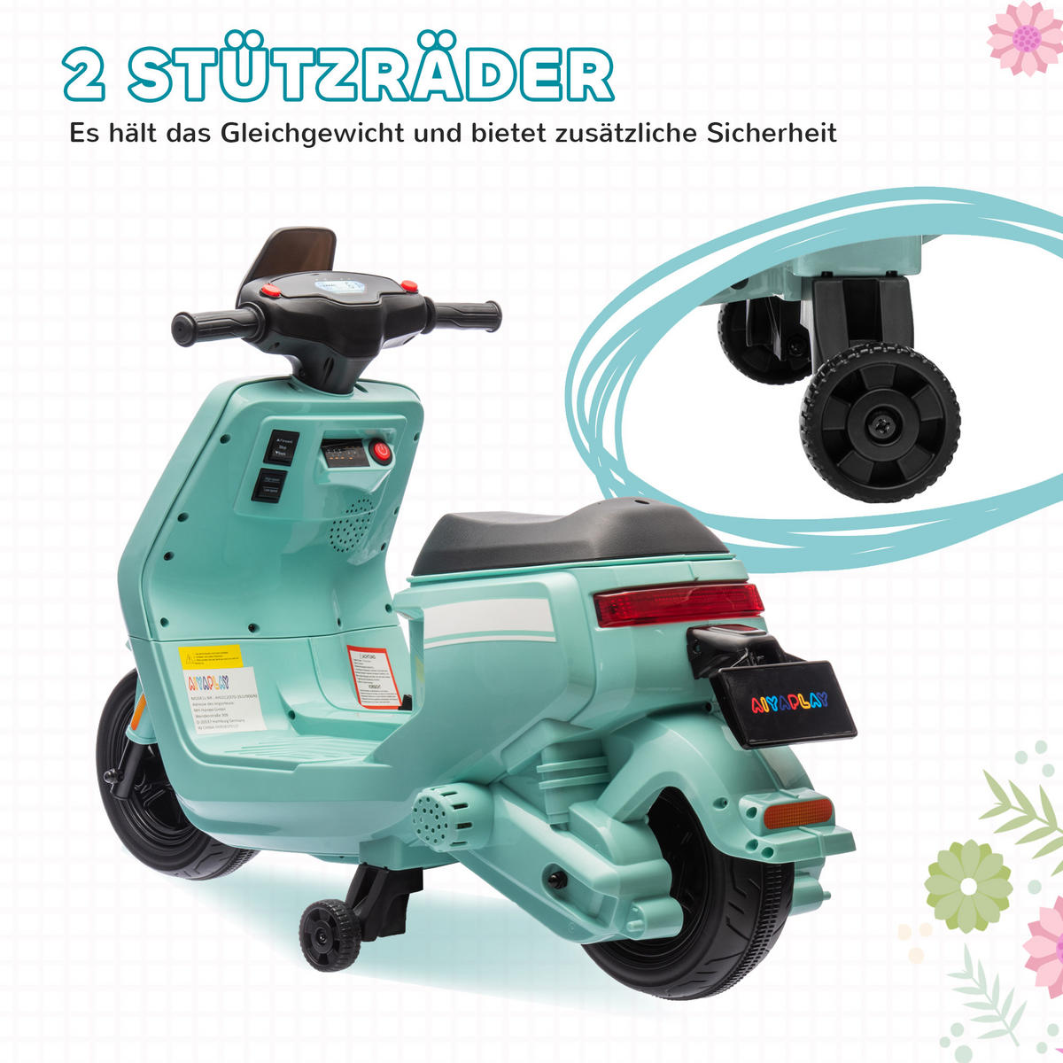 KINDER Elektro-Motorrad - Grün, Metall (90/39/61cm) - AIYAPLAY