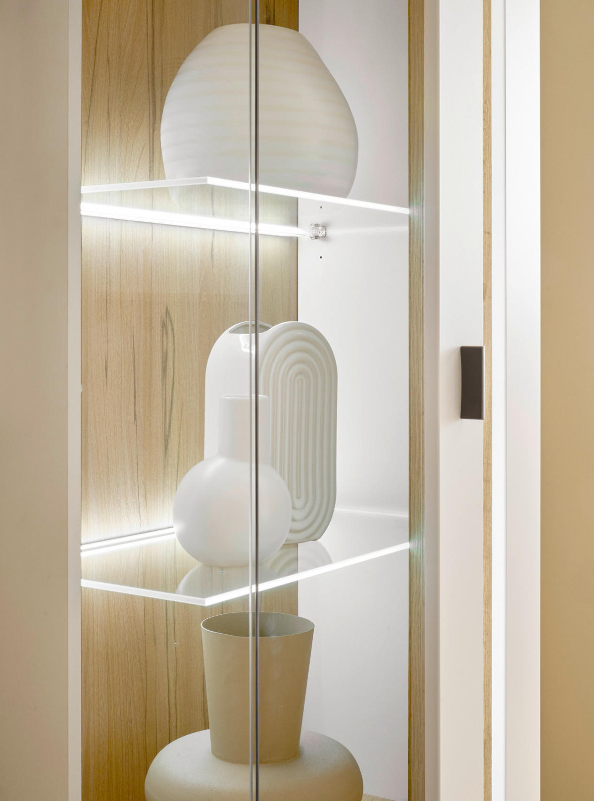 VITRINE weiß matt, Eiche Wotan 55 x 20 cm, Vitrinenschrank inklusive Frontbeleuchtung - Silberfarben/Eiche Wotan, Glas/Holzwerkstoff (55/200/35cm) - Furn.Design