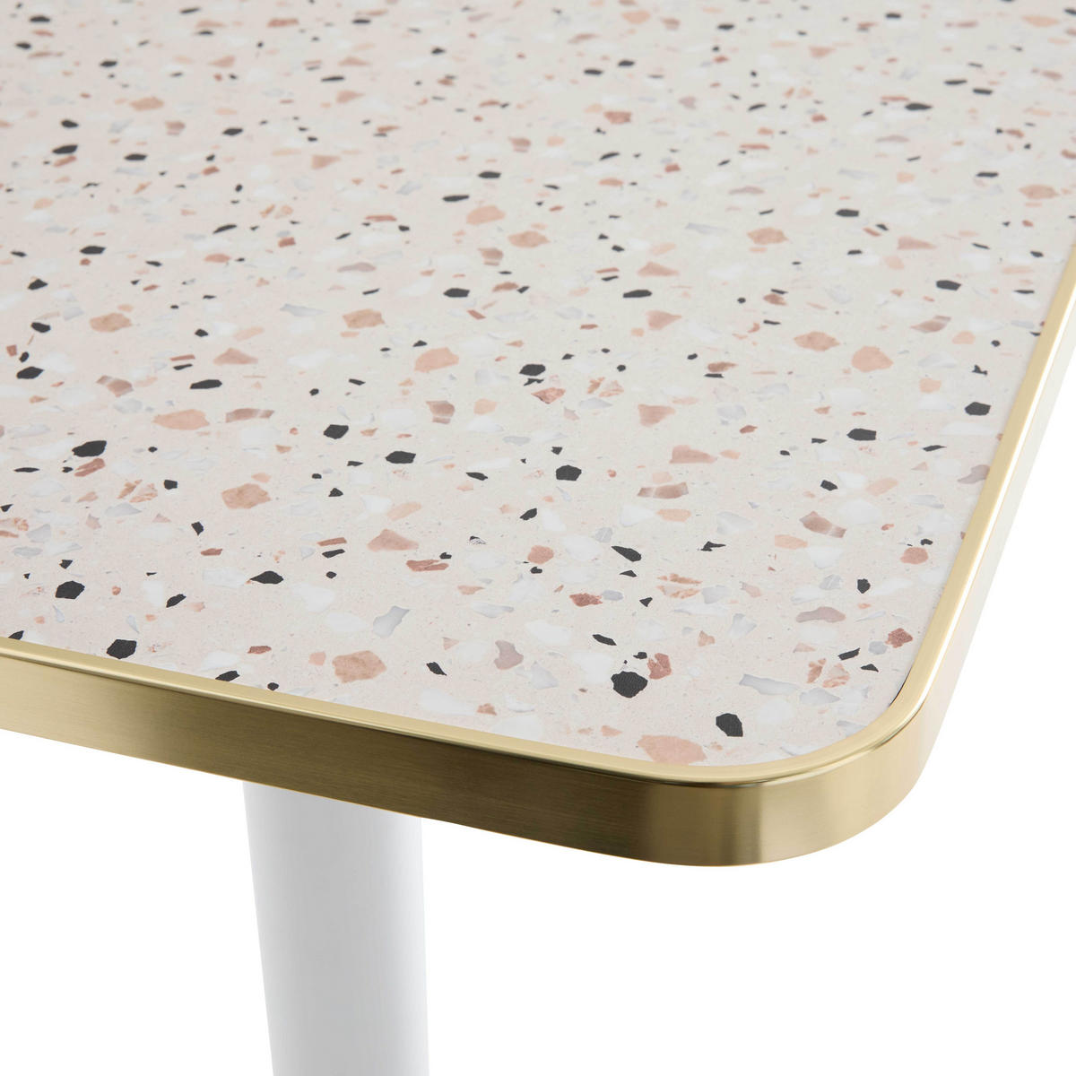 TISCHPLATTE, Terrazzo und Gold - Beige/Weiß, Metall (60/120/2.5cm) - Oviala