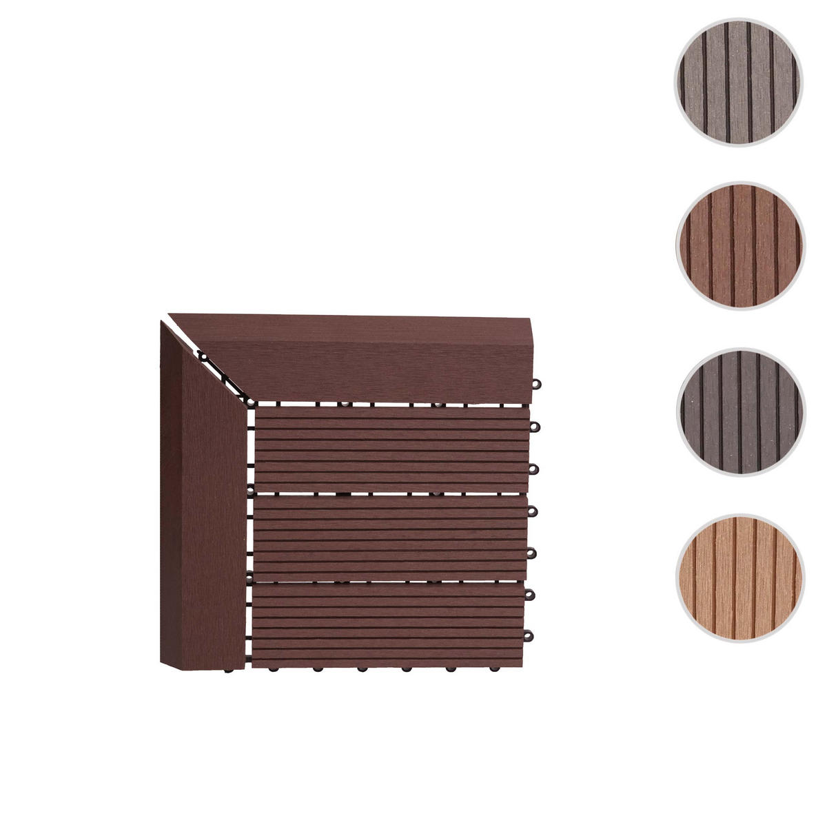 WPC ECK-BODENFLIESE + Abschluss 30x30cm rechts Coffee linear - Braun, Kunststoff (30/30/2cm) - BERLINLODGE