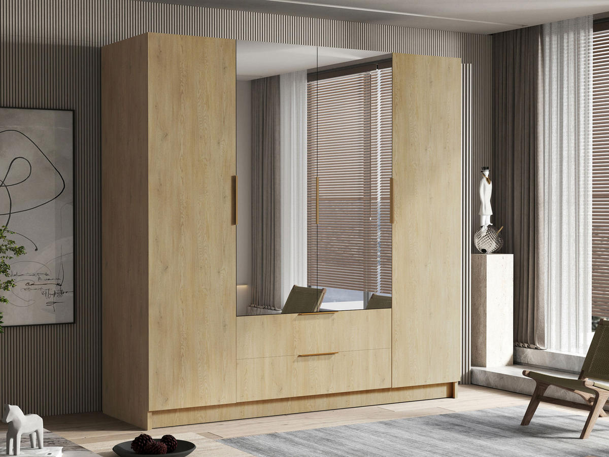 KLEIDERSCHRANK Sofia II - Eichefarben/Goldfarben, Holzwerkstoff/Kunststoff (200/216/60cm) - MIRJAN24