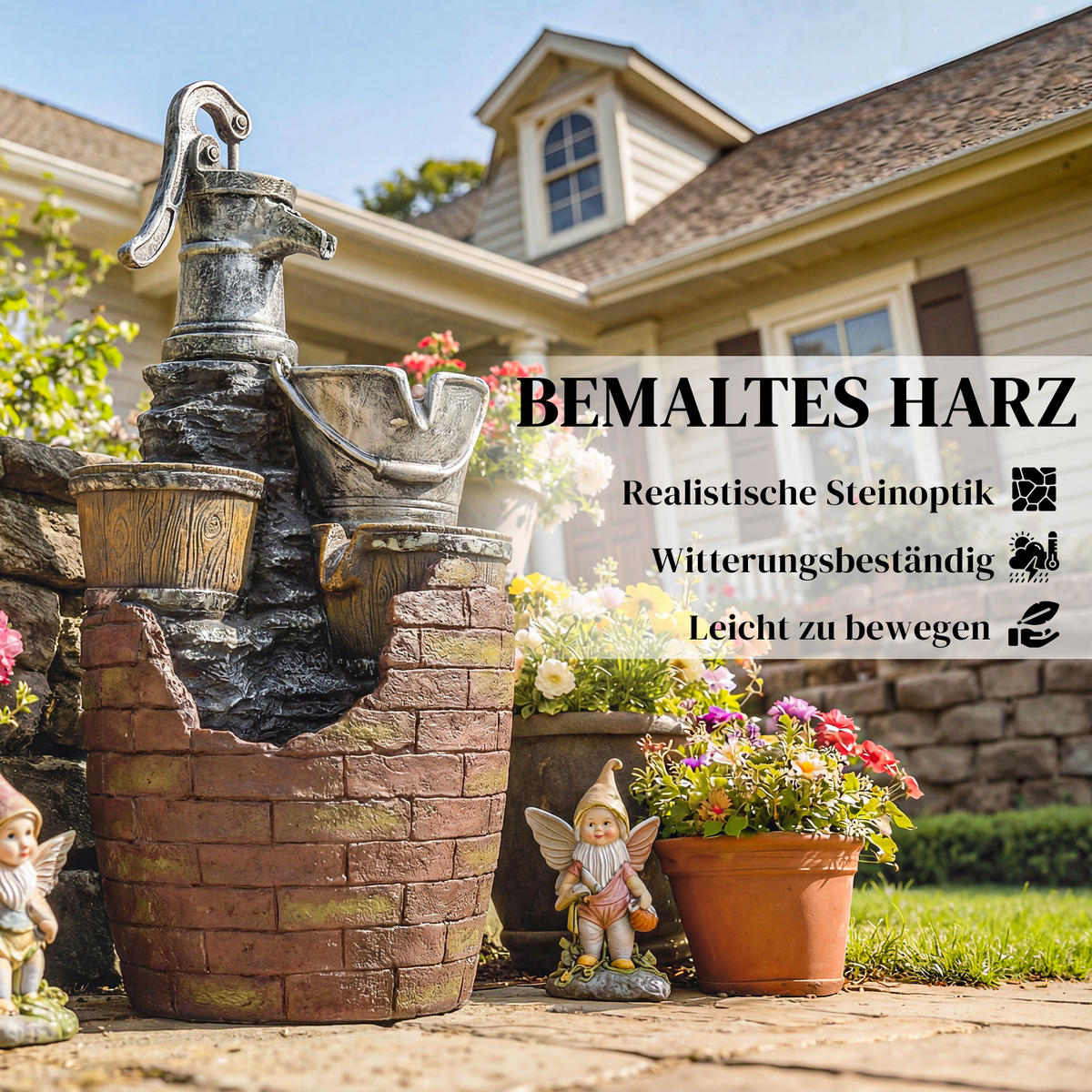 GARTENBRUNNEN Harz Rustikal Braun - Braun, Kunststoff (34/31/76cm) - Outsunny