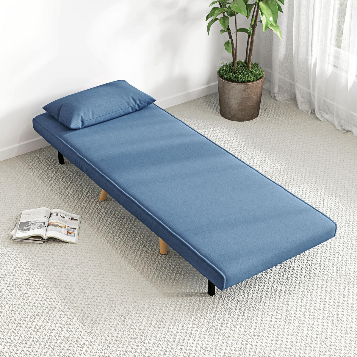 SCHLAFSESSEL 3-in-1 DE-14575 mit 5-fach verstellbarer Rückenlehne Blau - Blau, Textil (72/85/75cm) - ComfortXL