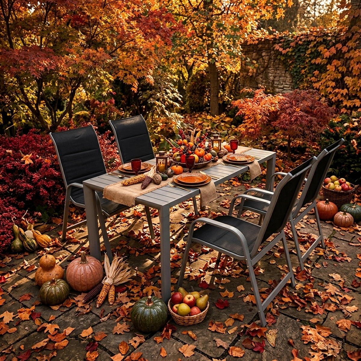GARTEN-GARNITUR Ashford - 5-teilige Garten-Essgruppe (4x Stapelsessel Hochlehner Aluminium silbergrau + Textilgewebe gepolstert schwarz - Grau, Metall - TPFGarden