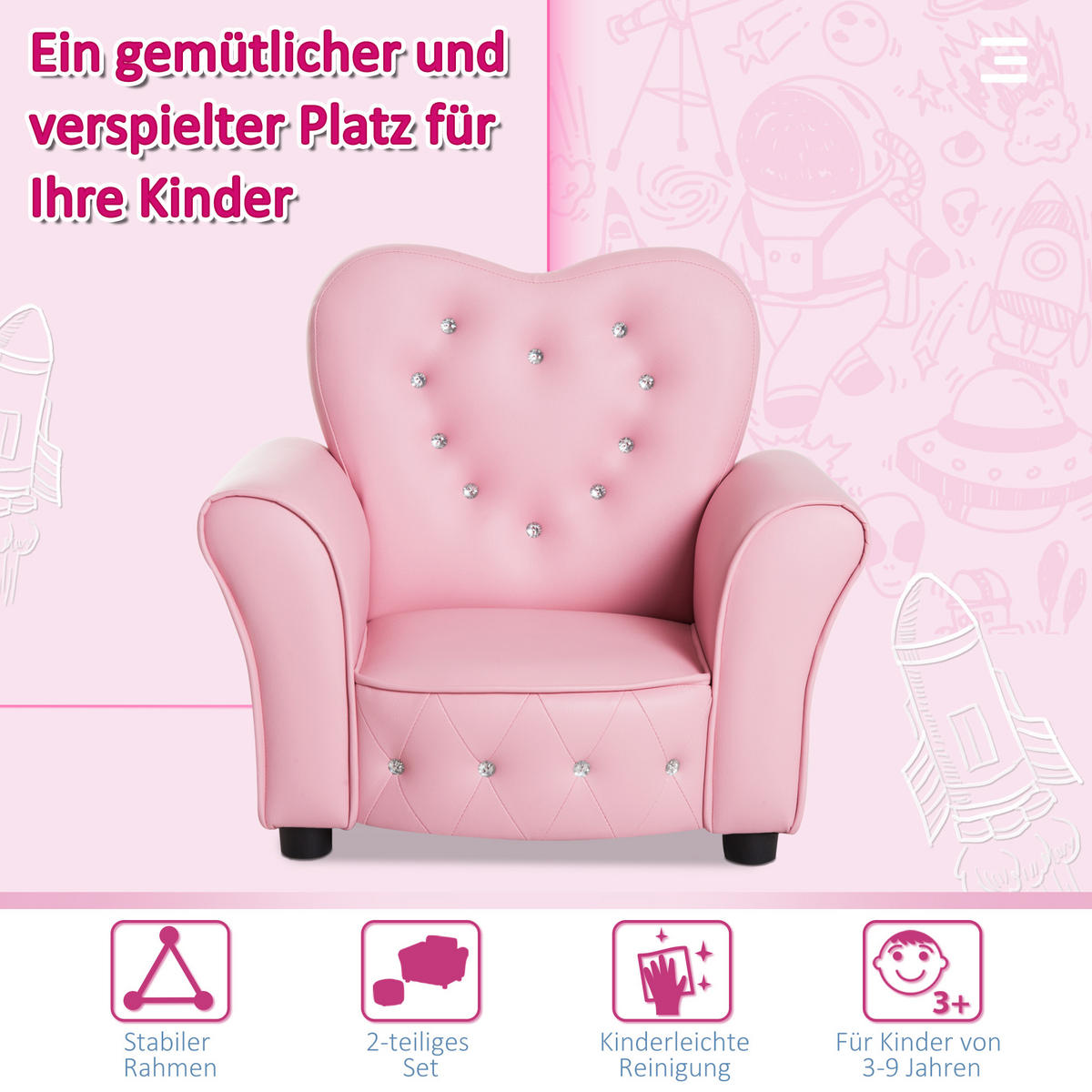 KINDERSEESSEL, Rosa, PVC, Schaumstoff - Rosa, Kunststoff (41.5/49/59cm) - HOMCOM