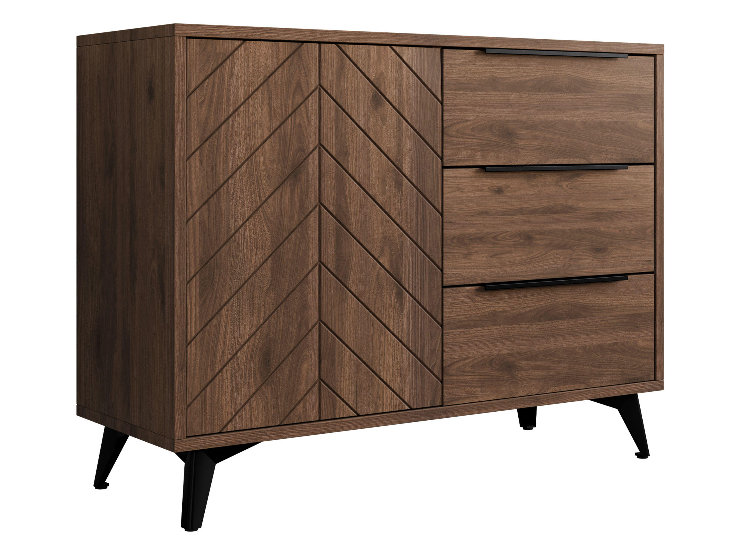 KOMMODE Xylix Bis 100 1D3SZ - Nussbaumfarben/Schwarz, Holzwerkstoff/Metall (104/80/40cm) - MIRJAN24