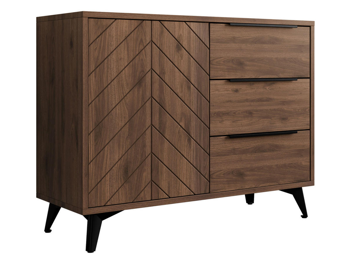 KOMMODE Xylix Bis 100 1D3SZ - Nussbaumfarben/Schwarz, Holzwerkstoff/Metall (104/80/40cm) - MIRJAN24