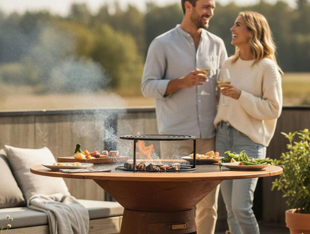 HOLZKOHLEGRILL Feuerschale Braun inkl. Schutzhülle - Braun, Metall (121/105/121cm) - Purline