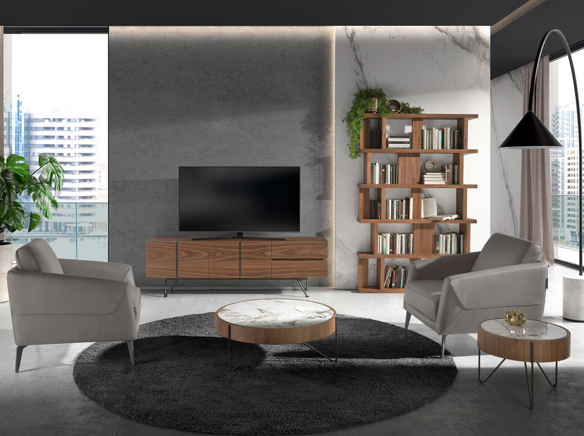 TV-ELEMENT Rechteckig Grau Walnuss Schwarz 180/42/60 cm - Walnussfarben/Schwarz, Holz (180/60/42cm) - ANGEL CERDA
