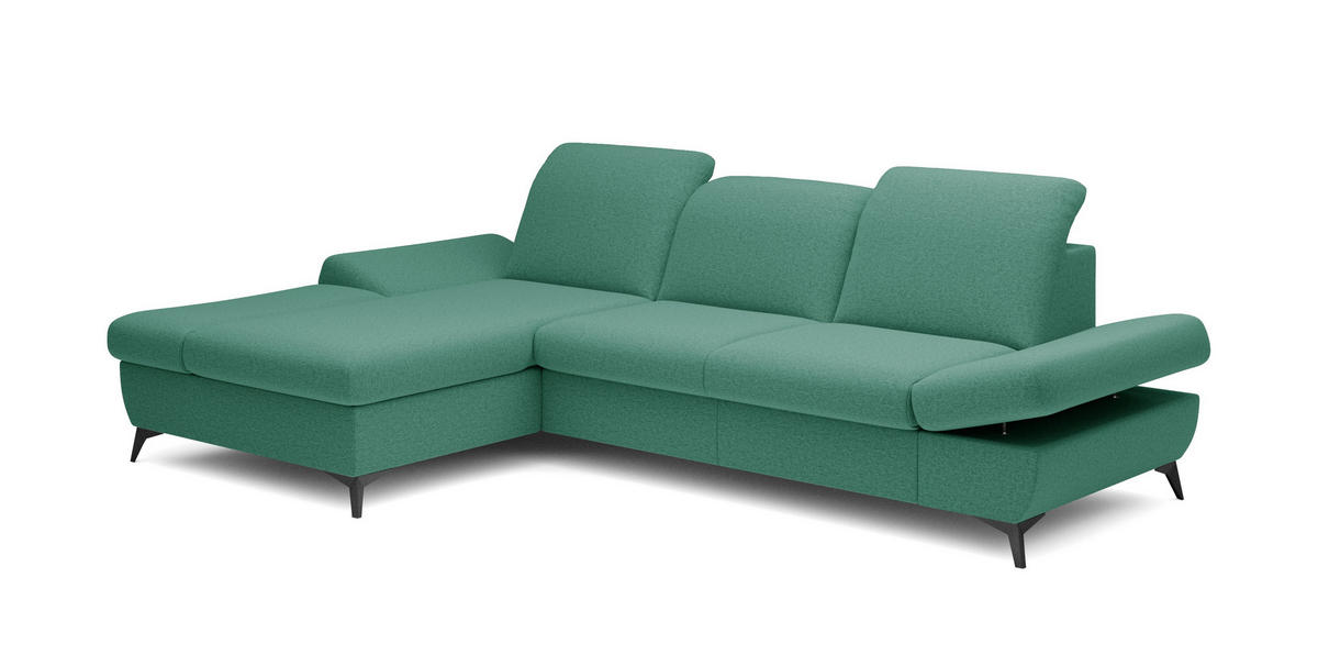 ECKSOFA FELICE L-S Grün Geflochtener Stoff mit Schlaffunktion - Grün, Holz (284/166cm) - MASSENO