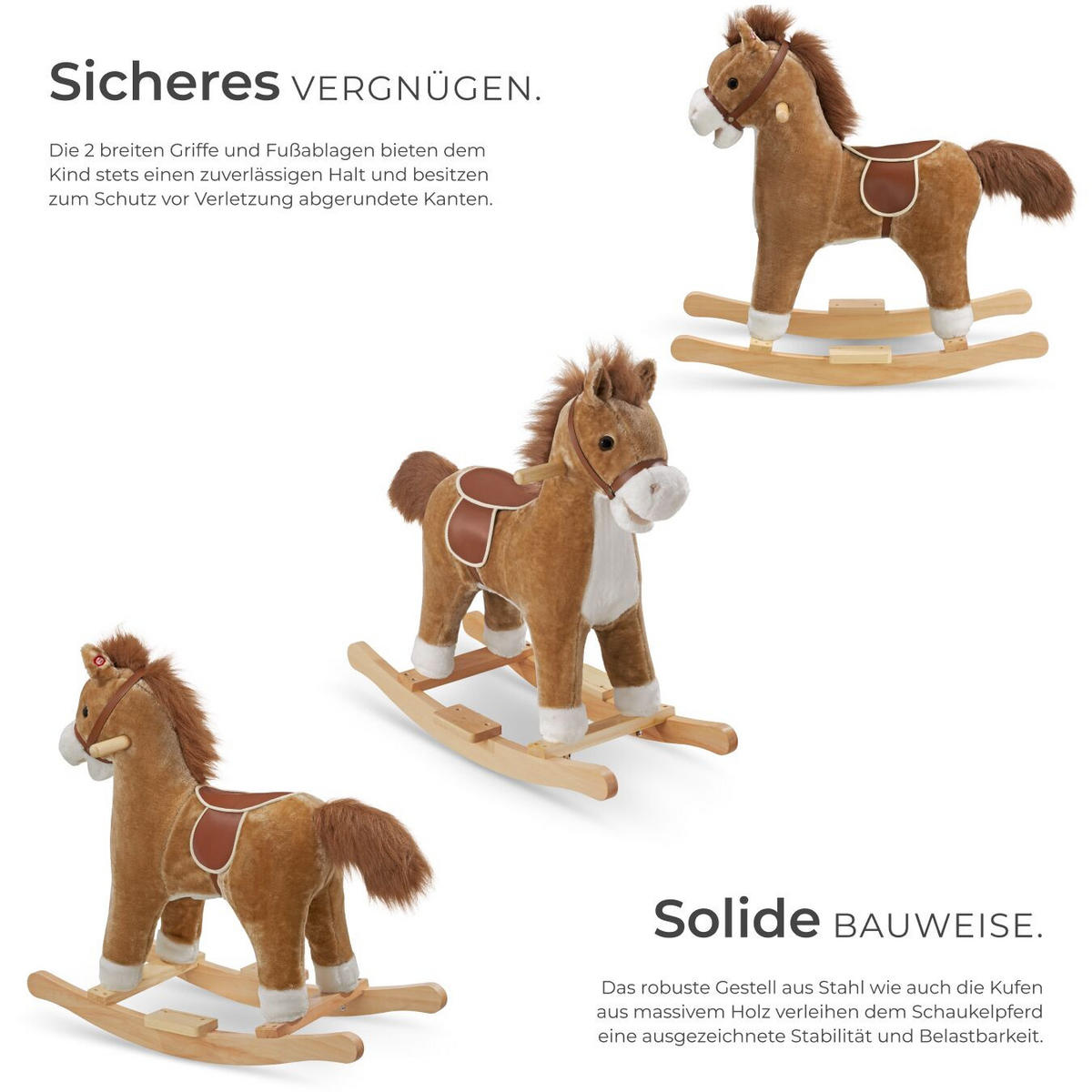 SCHAUKELPFERD , massive Holzkufen, ab 24 Monaten geeignet, braun - Braun, Textil (31/61/65cm) - tectake