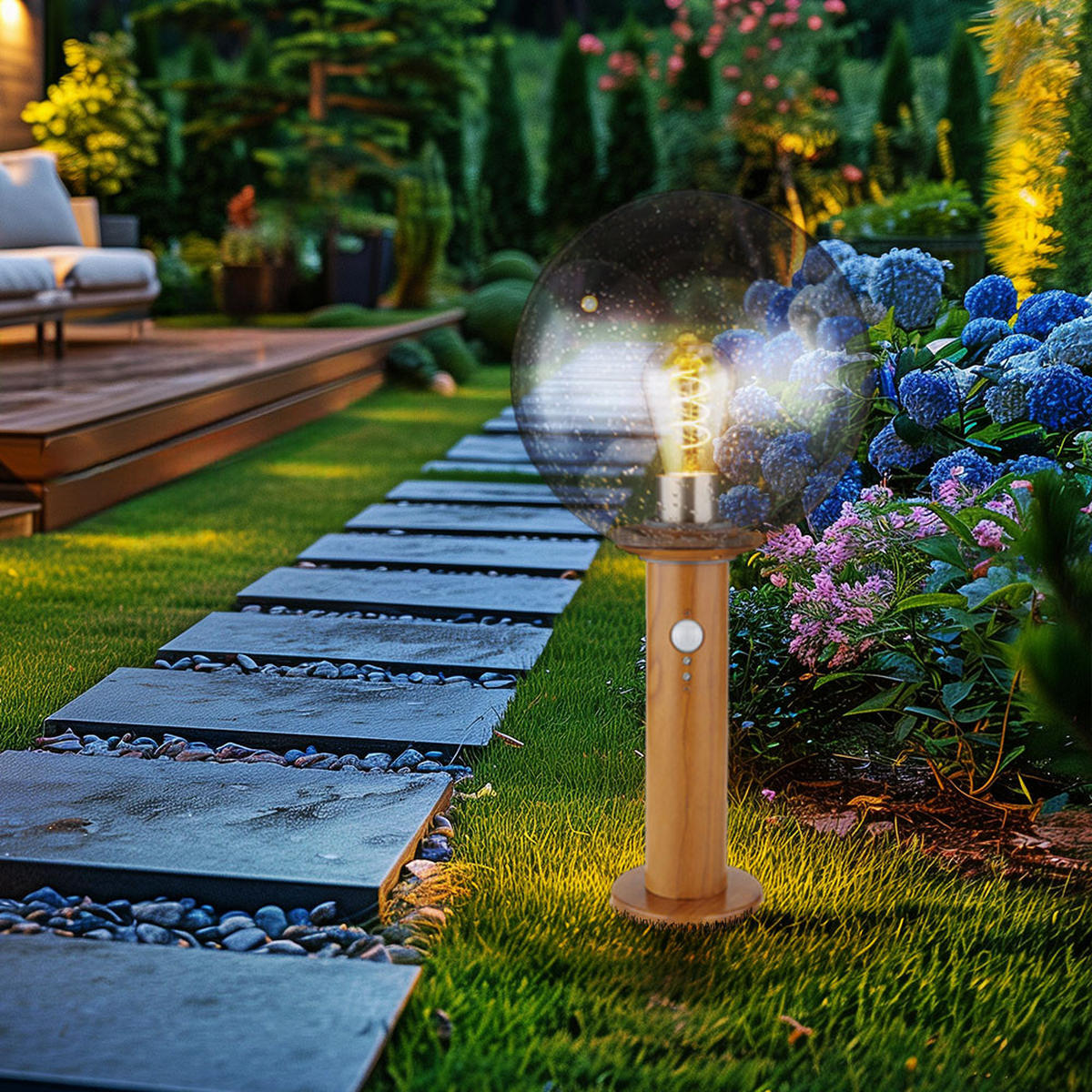 LED AUSSENLEUCHTE OSSY Holzoptik Braun - Braun, Glas (25/25/50cm) - Globo Lighting