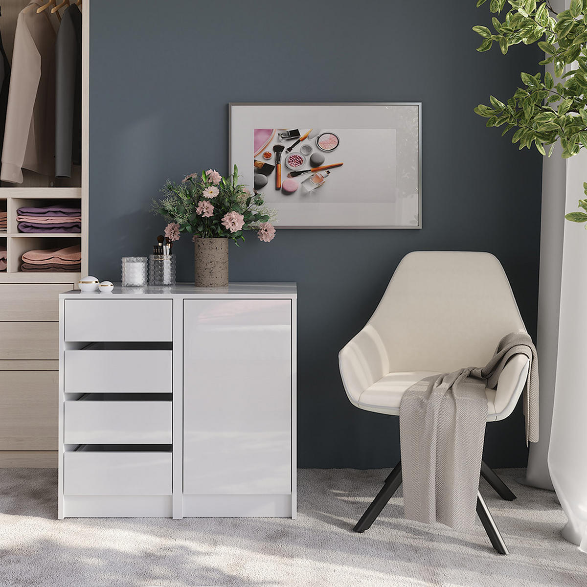 KOMMODE Sherry Weiß/Weiß Hochglanz 80.2 x 76 cm 2 Teile - Weiß Hochglanz, Holzwerkstoff (50.1cm) - Vicco