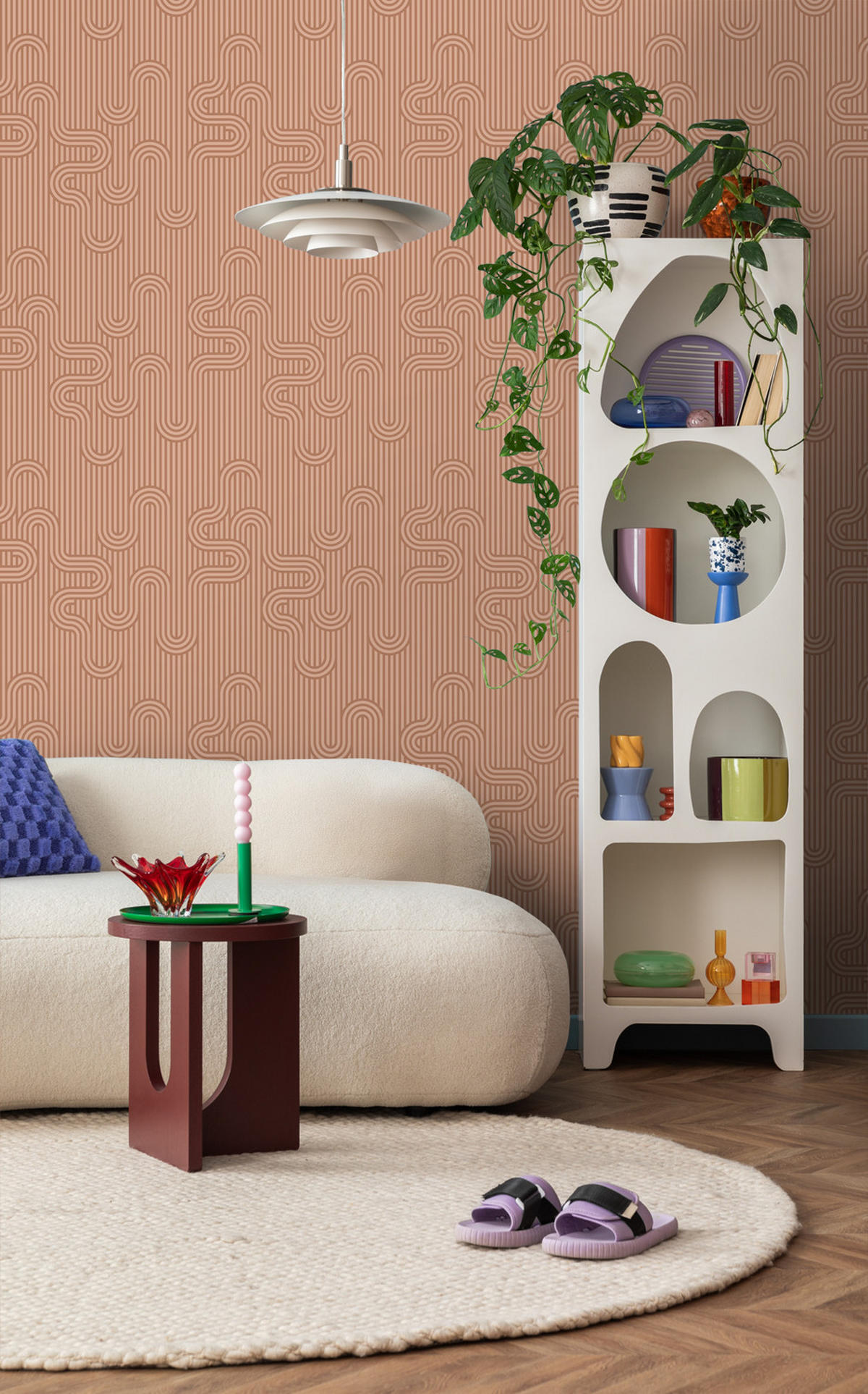TAPETE grafische Linien 50 x 900 cm - Terracotta, Papier (50/900cm) - ESTAhome