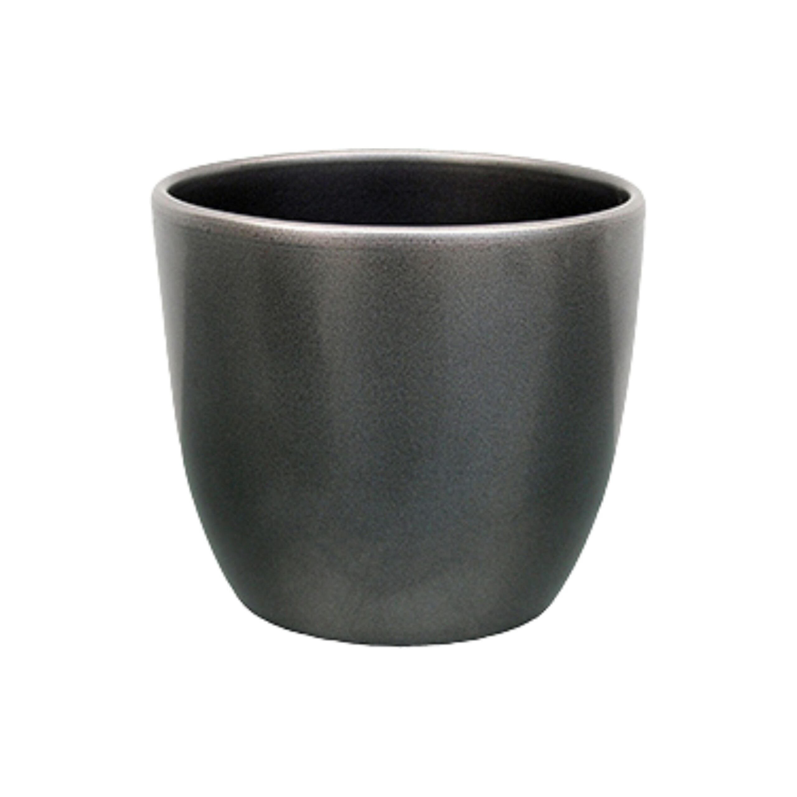 BLUMENTOPF Sylt Keramik rund glänzend Dunkelsilber Metallic 8/6 cm - Silberfarben, Keramik (6.5cm) - LENI