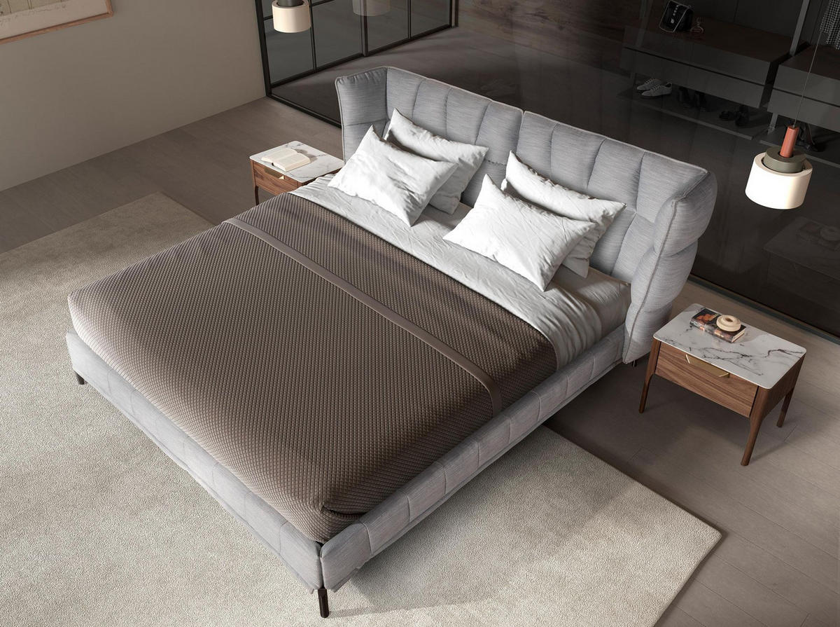 BETT Leicht bläulich-graues Stoffbett 239/234/109 cm - Blau/Edelstahlfarben, Holz/Textil (180/200cm) - ANGEL CERDA