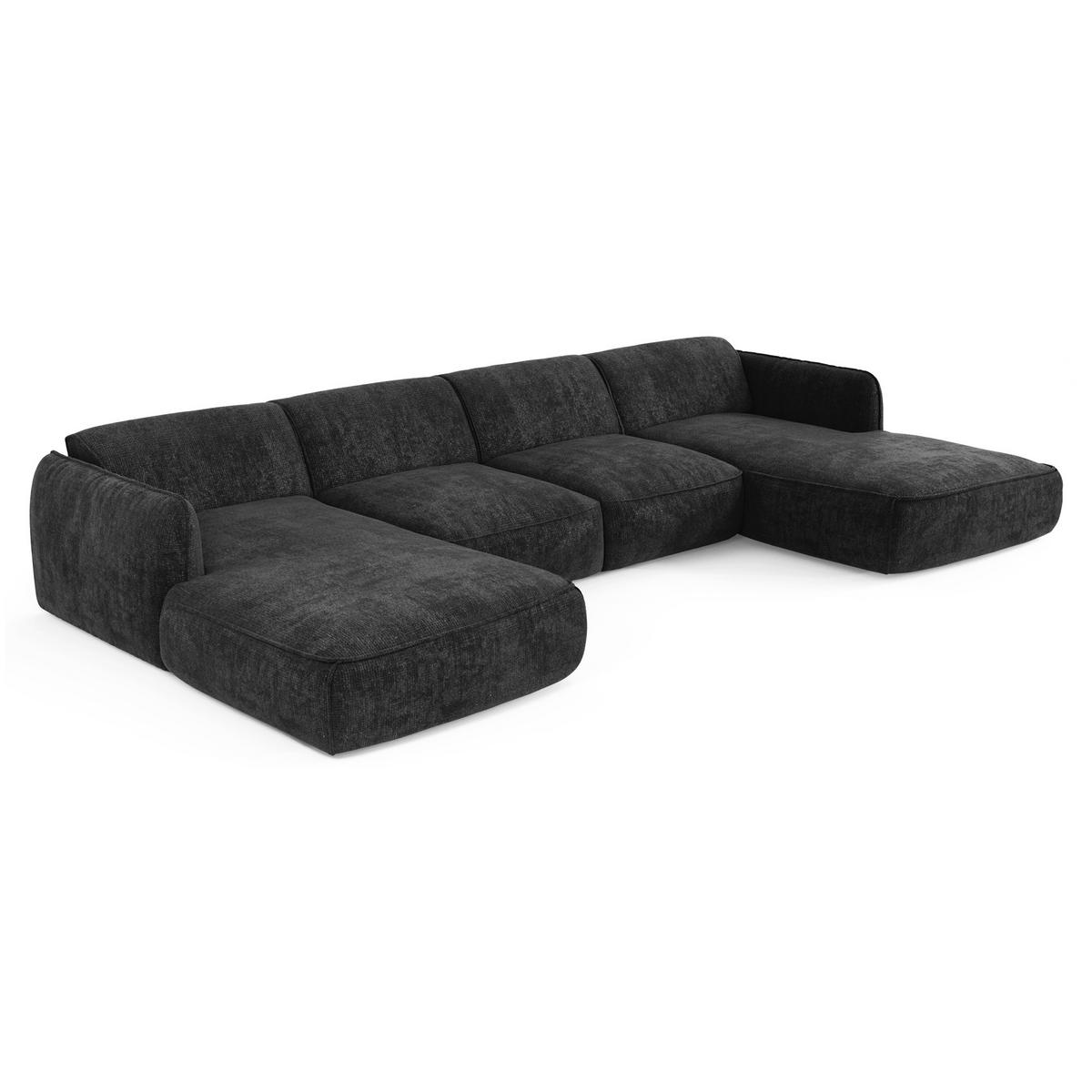 WOHNLANDSCHAFT Rastervelours Schwarz 346cm - Schwarz, Textil (346/76/166cm) - Sia Home