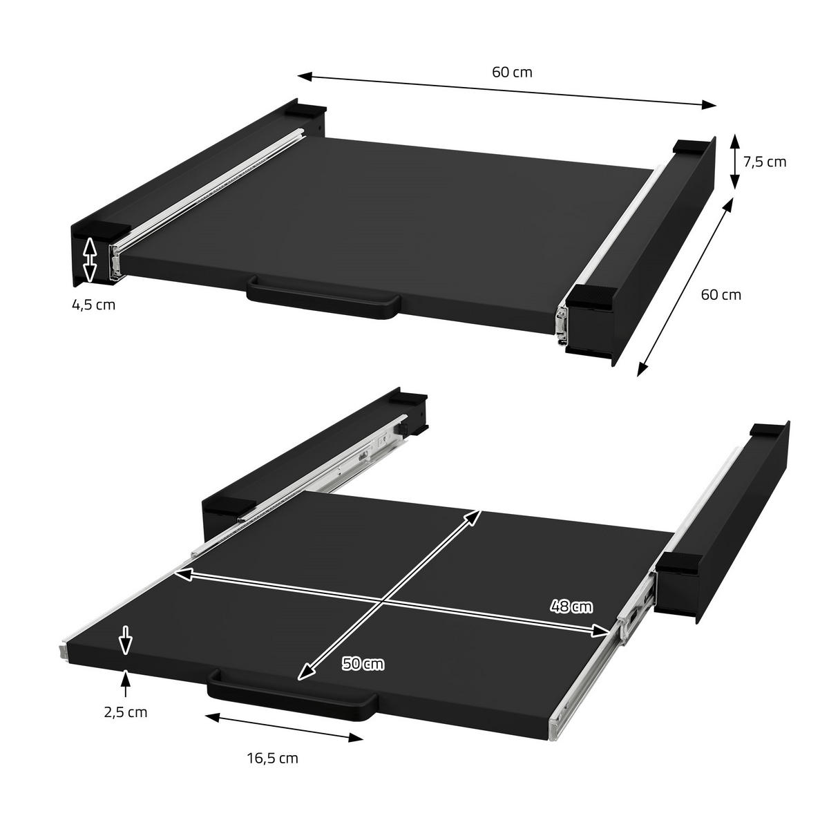 MEZIPODSTAVEC s výsuvnou deskou 60x60 cm, černý, z oceli - černá, kov (60/7.5/60cm) - ML-DESIGN