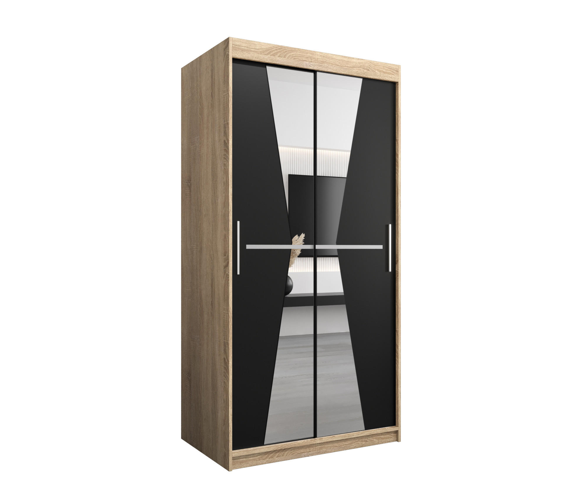 Abiks Möbel Schwebetürenschrank Sonoma Eiche, Schwarz 100x200x62 cm