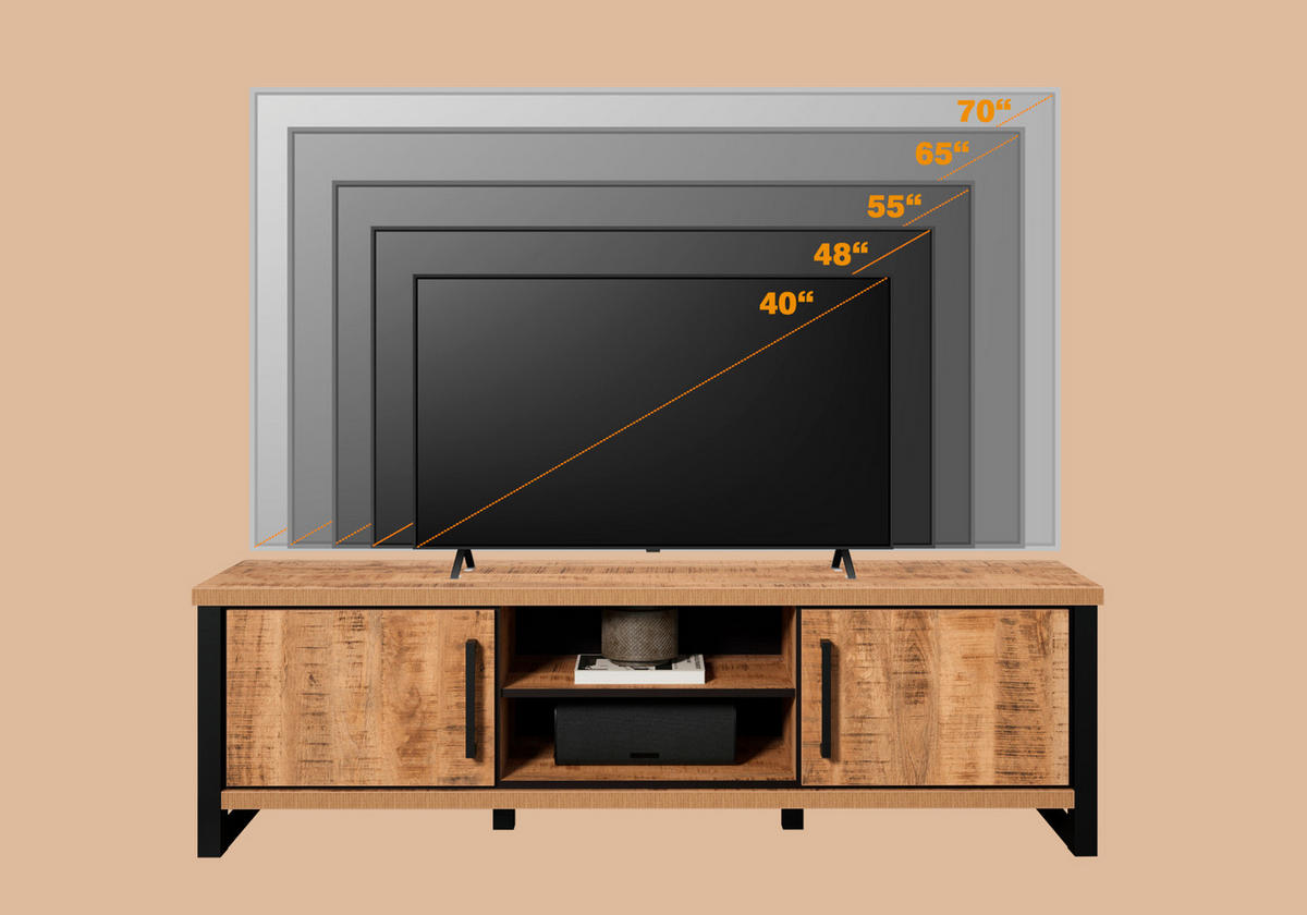 TV-LOWBOARD Mango, schwarz 166 cm, TV Unterteil mit viel Stauraum - Schwarz/Naturfarben, Holzwerkstoff/Kunststoff (166/50/45cm) - Top.Furn