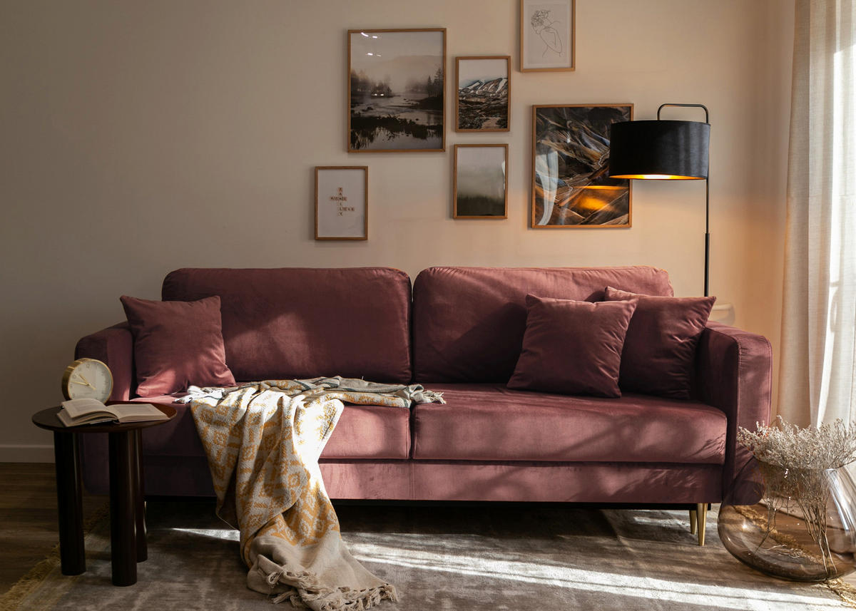 SCHLAFSOFA Valico Rosa hydrophober Samt - Pink/Goldfarben, Textil/Metall (230/90/97cm) - Selsey