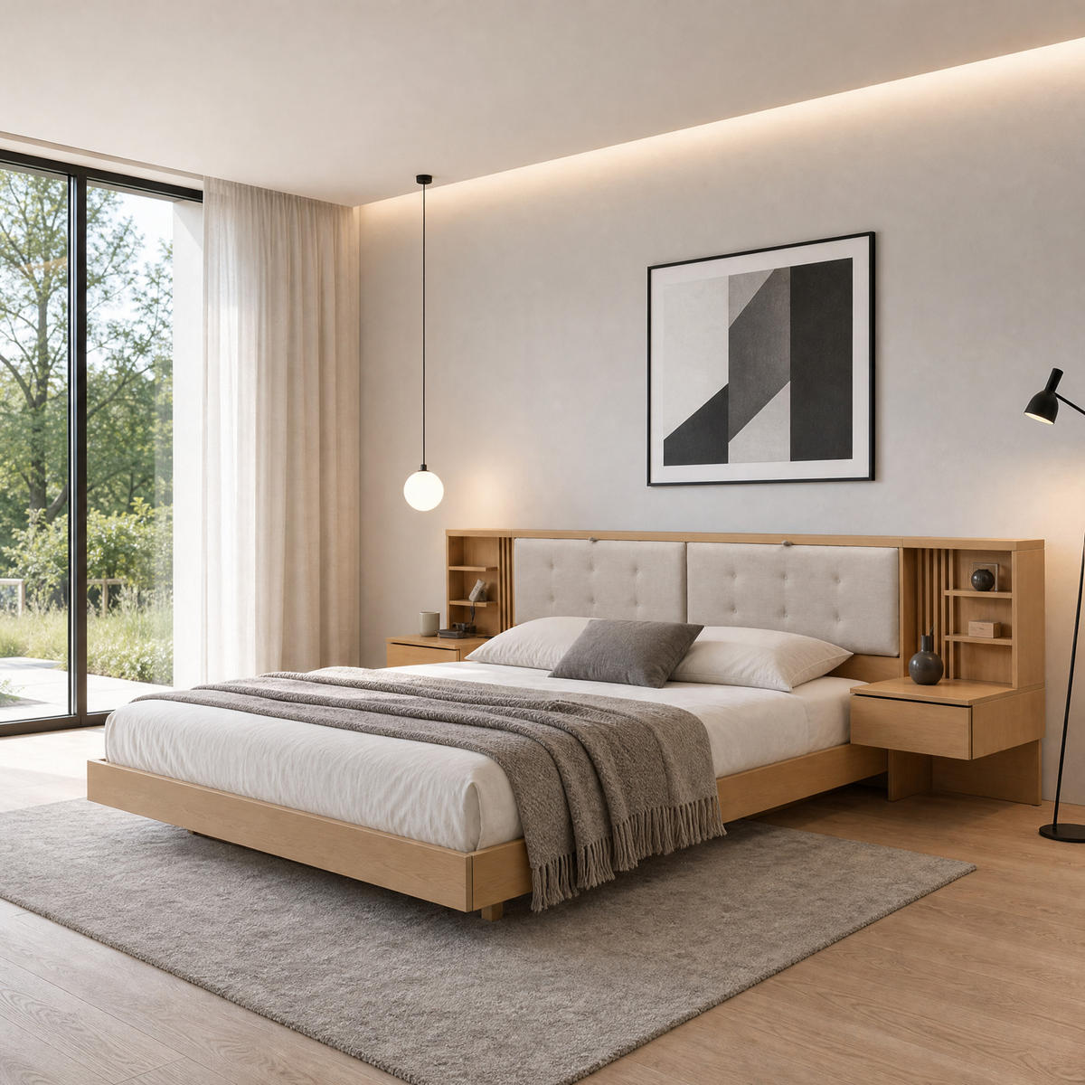 BETT 180/200 cm in Natur mit Stauraum, USB und Steckdose - Naturfarben, Holz/Holzwerkstoff (180/200cm) - WISHDOR
