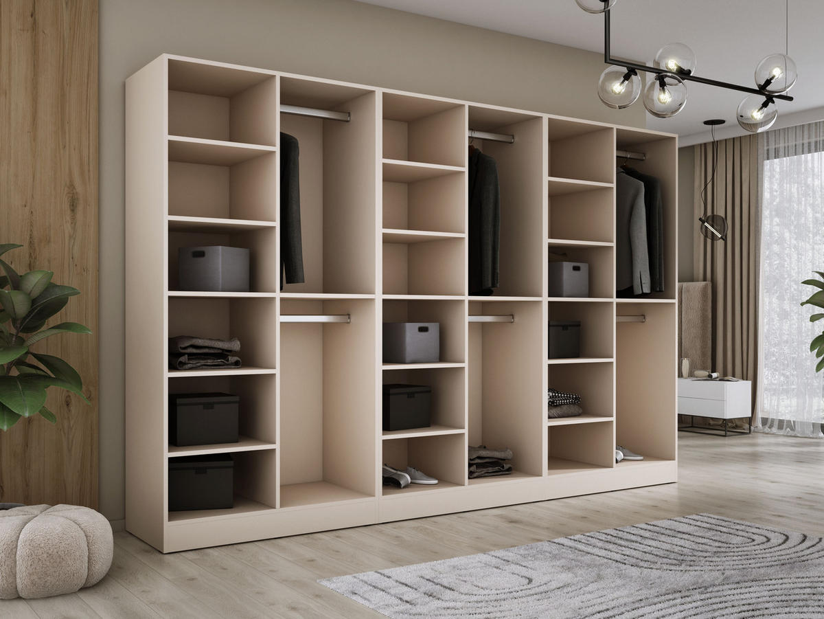 KLEIDERSCHRANK, Gerilltes Glas / Sandbeige / Gerilltes Glas, 300 x 200 x 51 cm - Sandfarben/Naturfarben, Holzwerkstoff (300/200/51cm) - 3XE LIVING