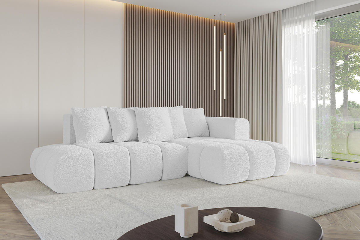 ECKSOFA Ottomane Rechts CLOUD-L-v1 289x180x40 Weiß Bouclé - Weiß, Holzwerkstoff/Kunststoff (289/180cm) - ALTDECOR