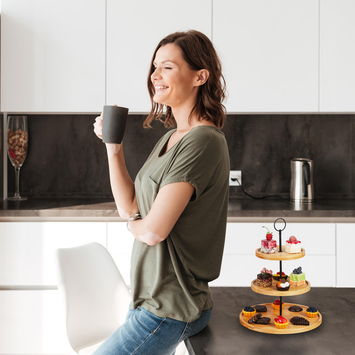 ETAGERE - Hellbraun, Holz/Metall (28/36cm) - Relaxdays