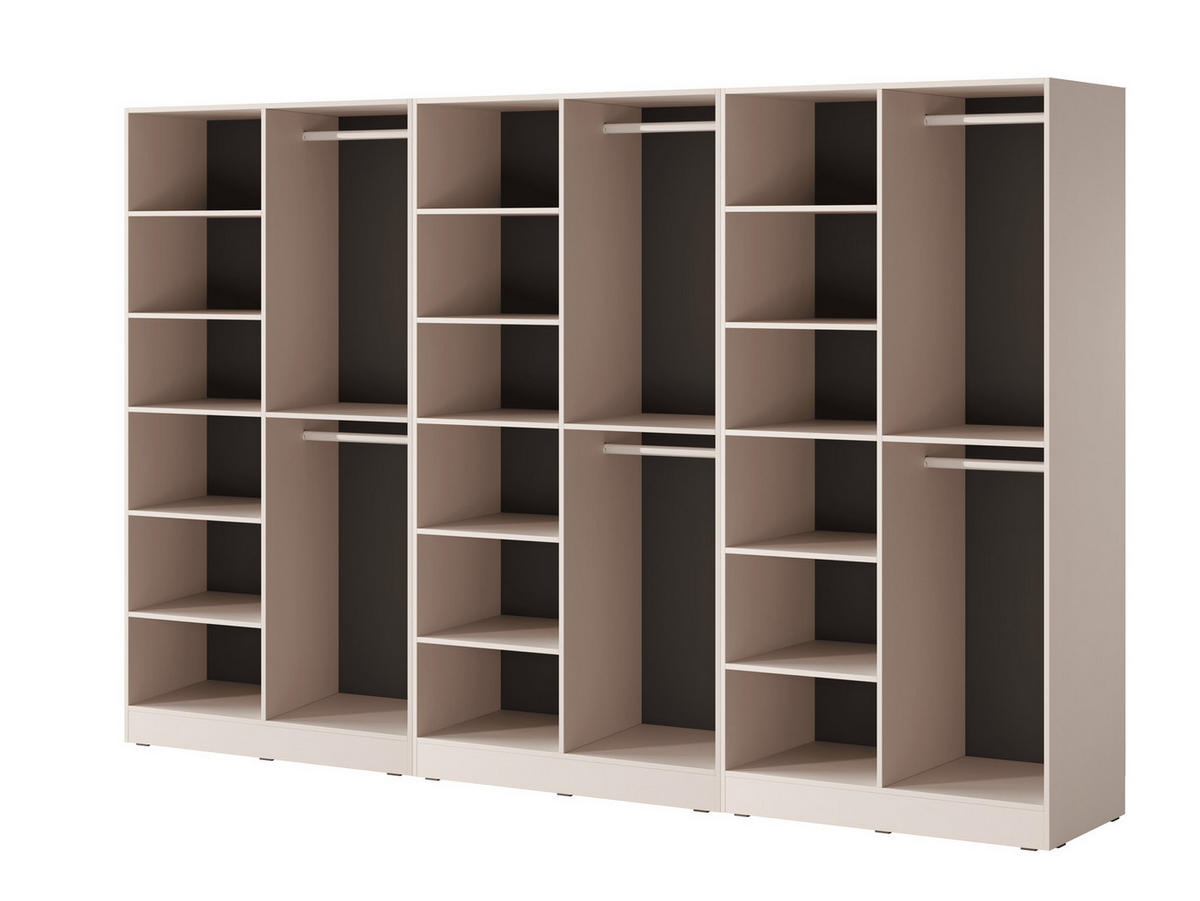 KLEIDERSCHRANK ZEN (Modular, Beige Matt, Rillenfront, 6-türig) - Beige/Schwarz, Holz/Holzwerkstoff (303/200/51cm) - Ravio