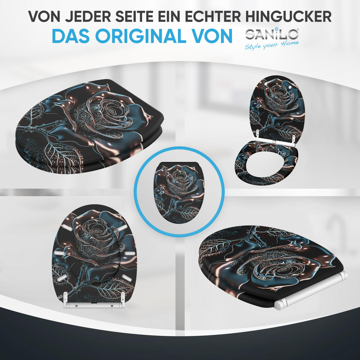 WC-SITZ mit Absenkautomatik & Top Fix Black Rose - Schwarz, Holzwerkstoff (37.7/5/48cm) - Sanilo