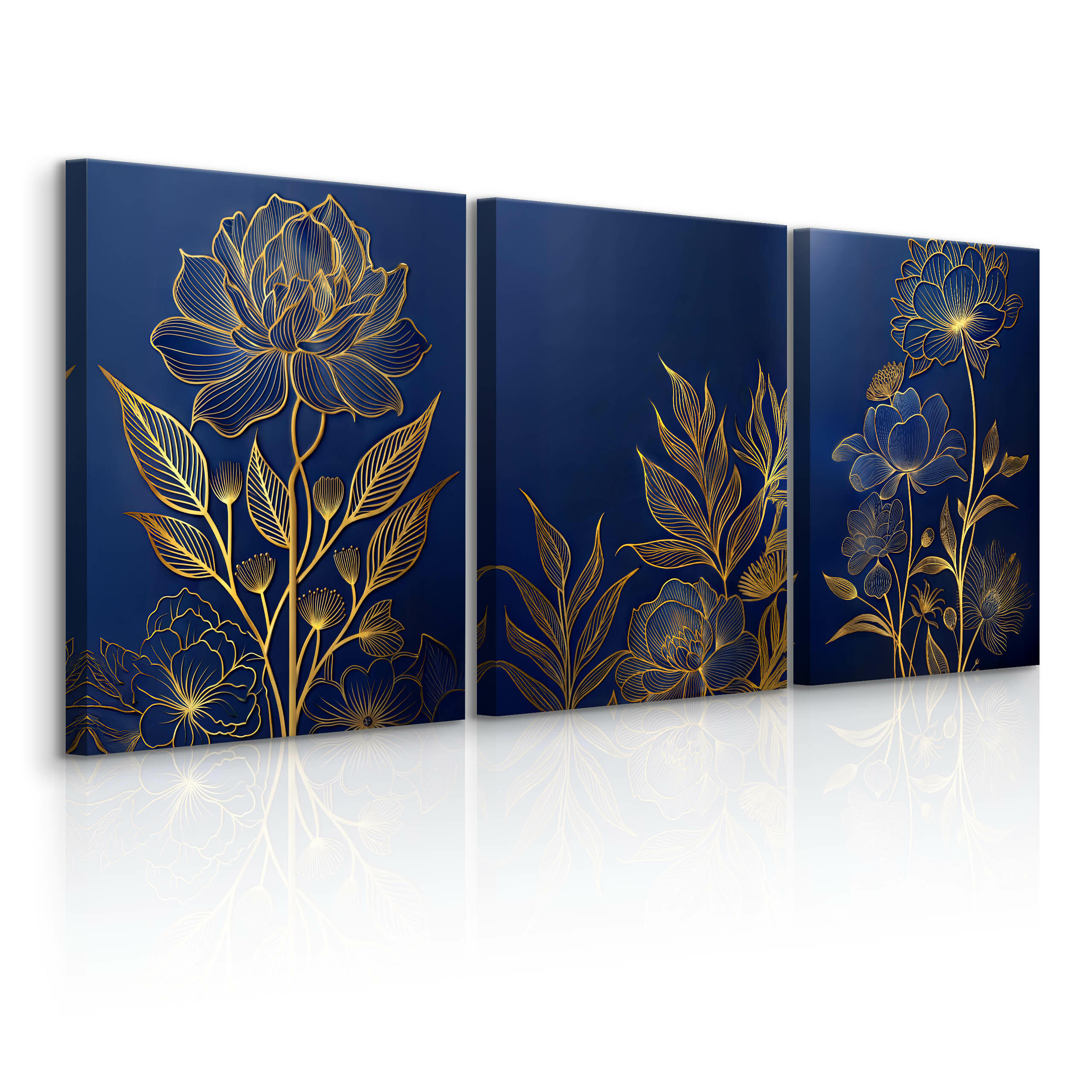 LEINWANDBILDER 3-es Set Blumen Glamour - Blau/Beige, Textil (90/40cm) - Muralo