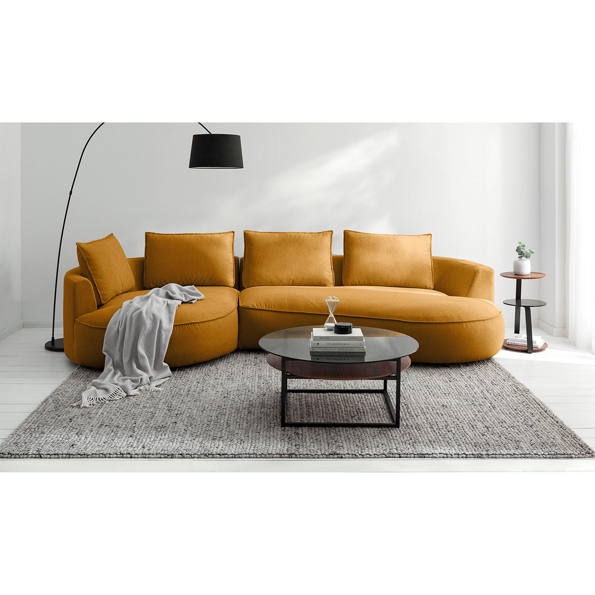 BIGSOFA - Gelb/Braun, Kunststoff/Textil (322/82/154cm) - home24