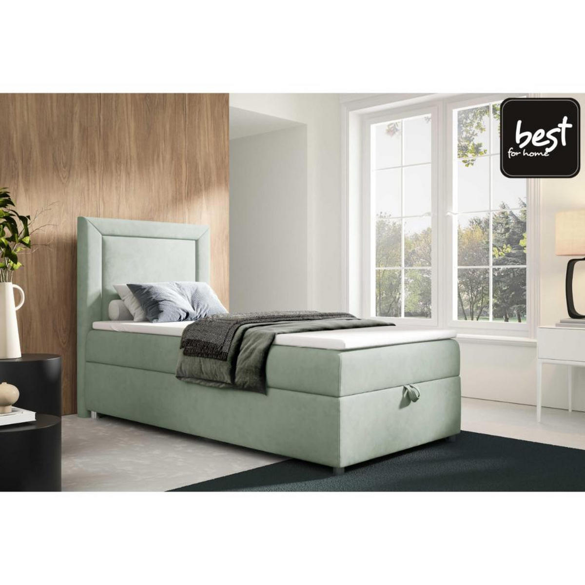 BOXBETT mit Bettkasten Trinity K-3 SINGLE Bonellfederkern inkl. Topper - Mintgrün, Holz/Holzwerkstoff (100/200cm) - Best For Home